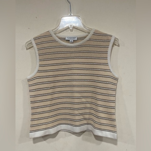 SC000694- ST. JOHN Women's Wool Cotton Stretch Knit Sweater Vest Striped P - Picture 1 of 5